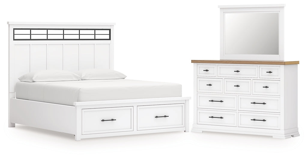 Ashbryn California King Panel Storage Bed with Mirrored Dresser