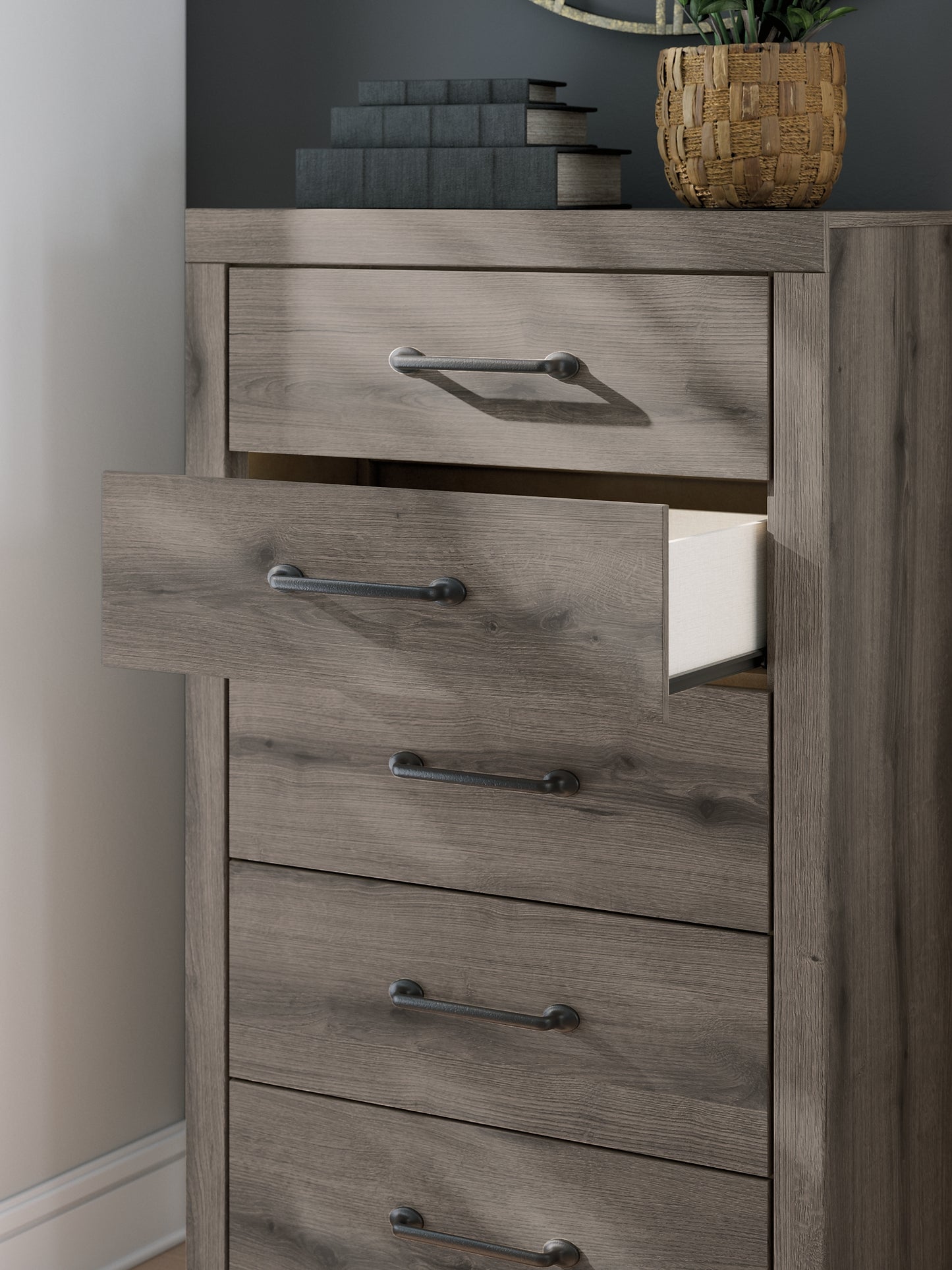 Graystorm Twin Panel Bed with Mirrored Dresser, Chest and Nightstand