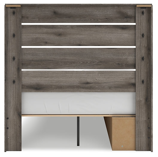 Graystorm Full Panel Bed with Storage with Mirrored Dresser